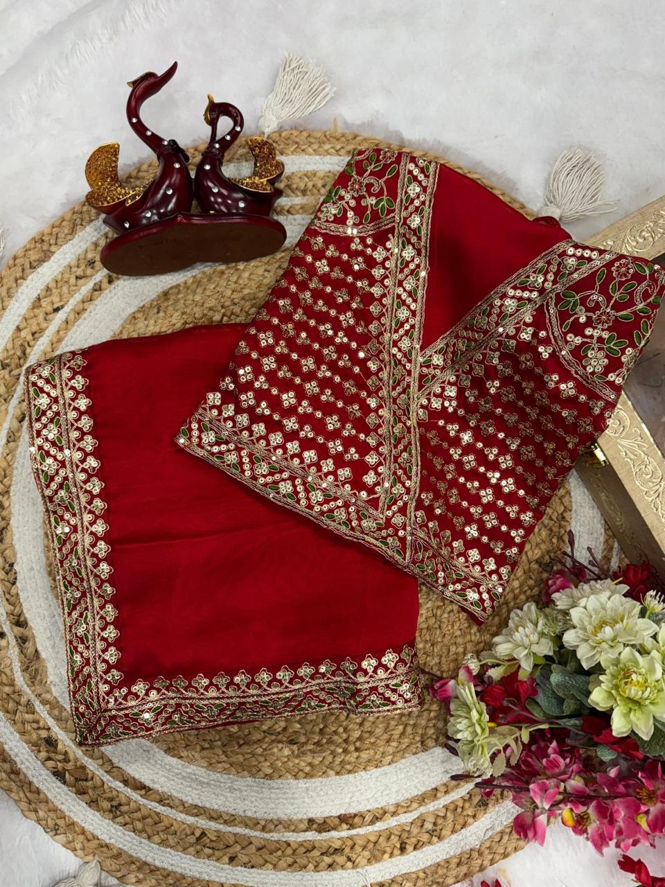 Impressive Red Sequins Premium Eye Catching Saree
