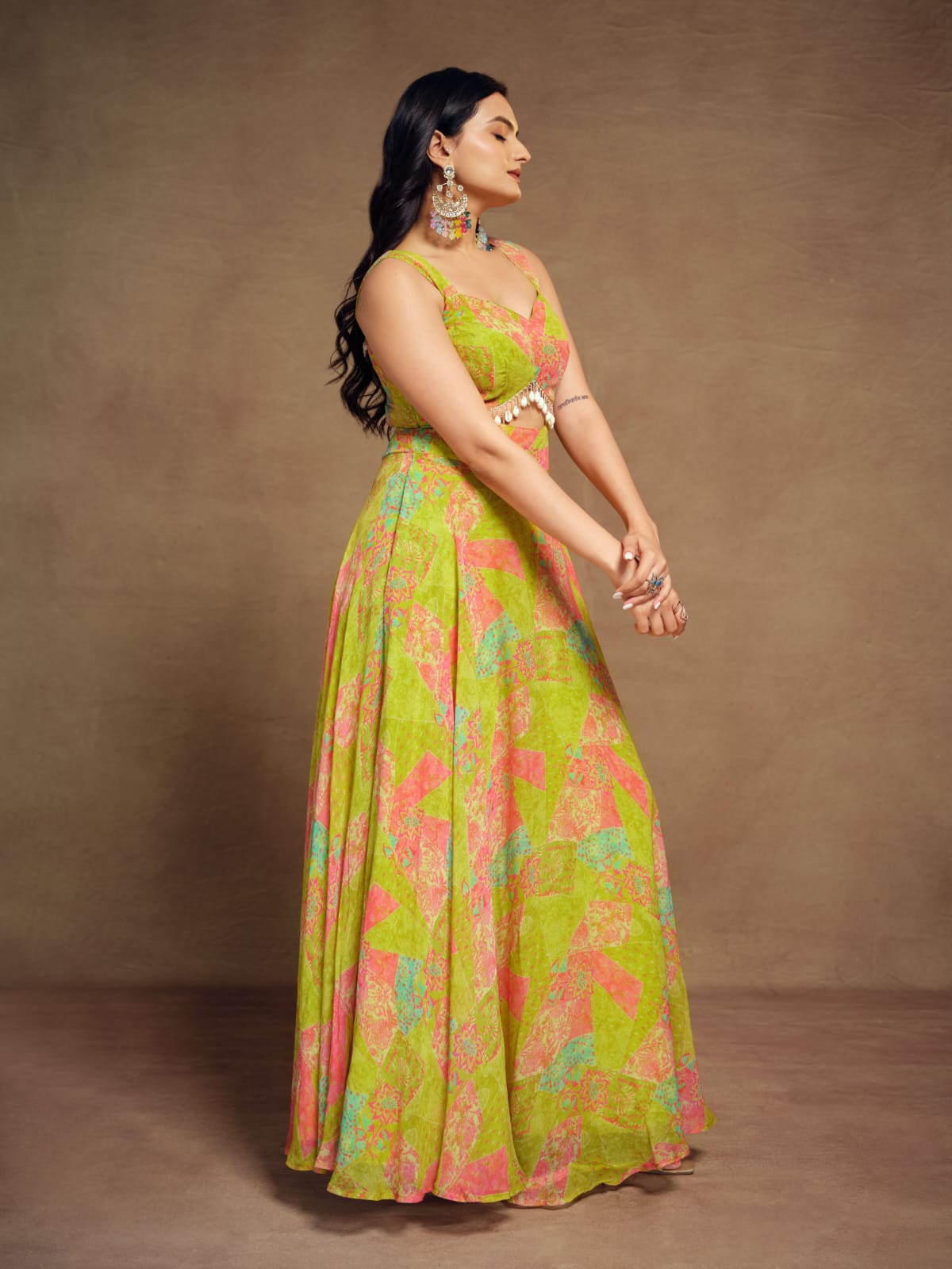 Floral Green Premium Summer Gown