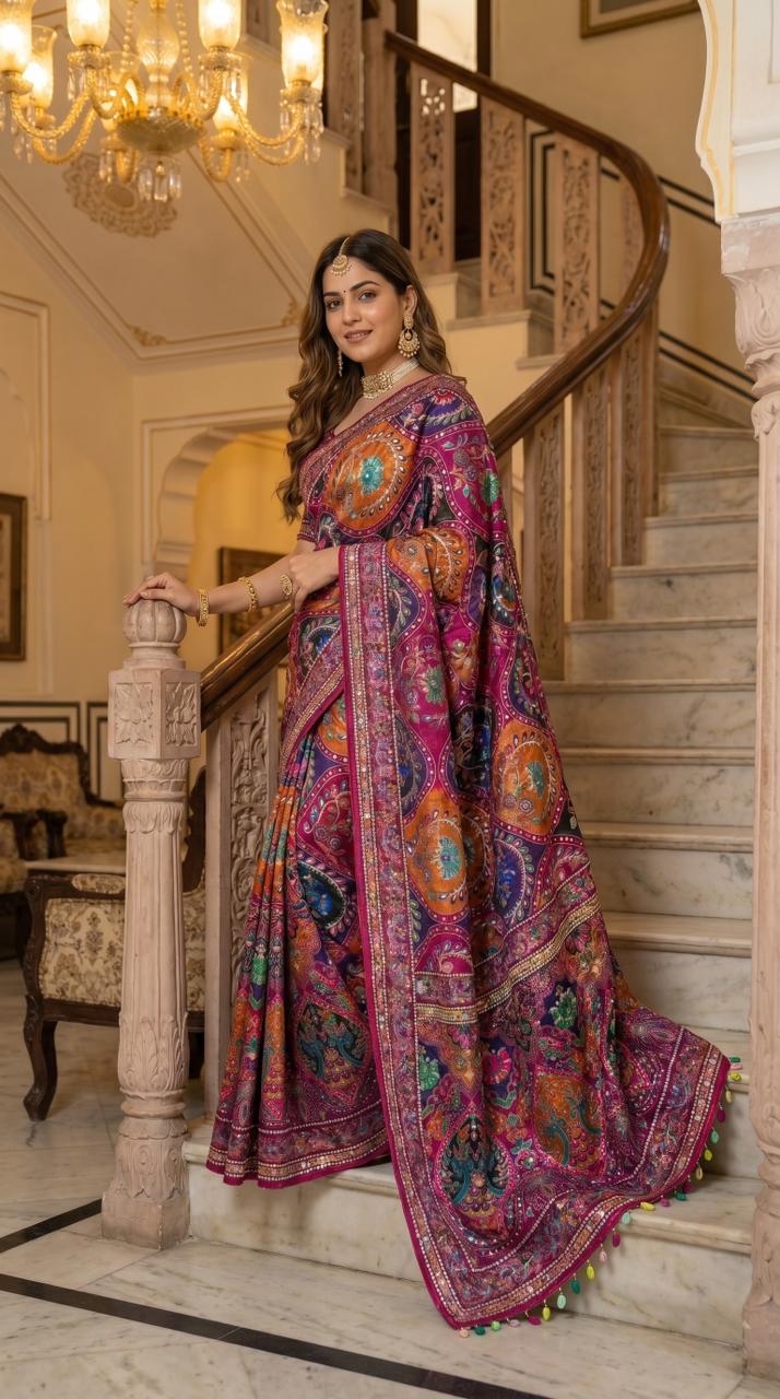 AJARAKH PREMIUM ROMAN SILK SAREE