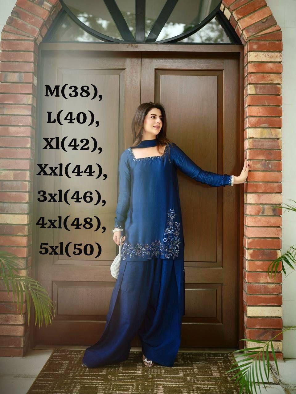 Blue Stylish Naturally Attractive Beautiful Outfit - Upto Plus Size