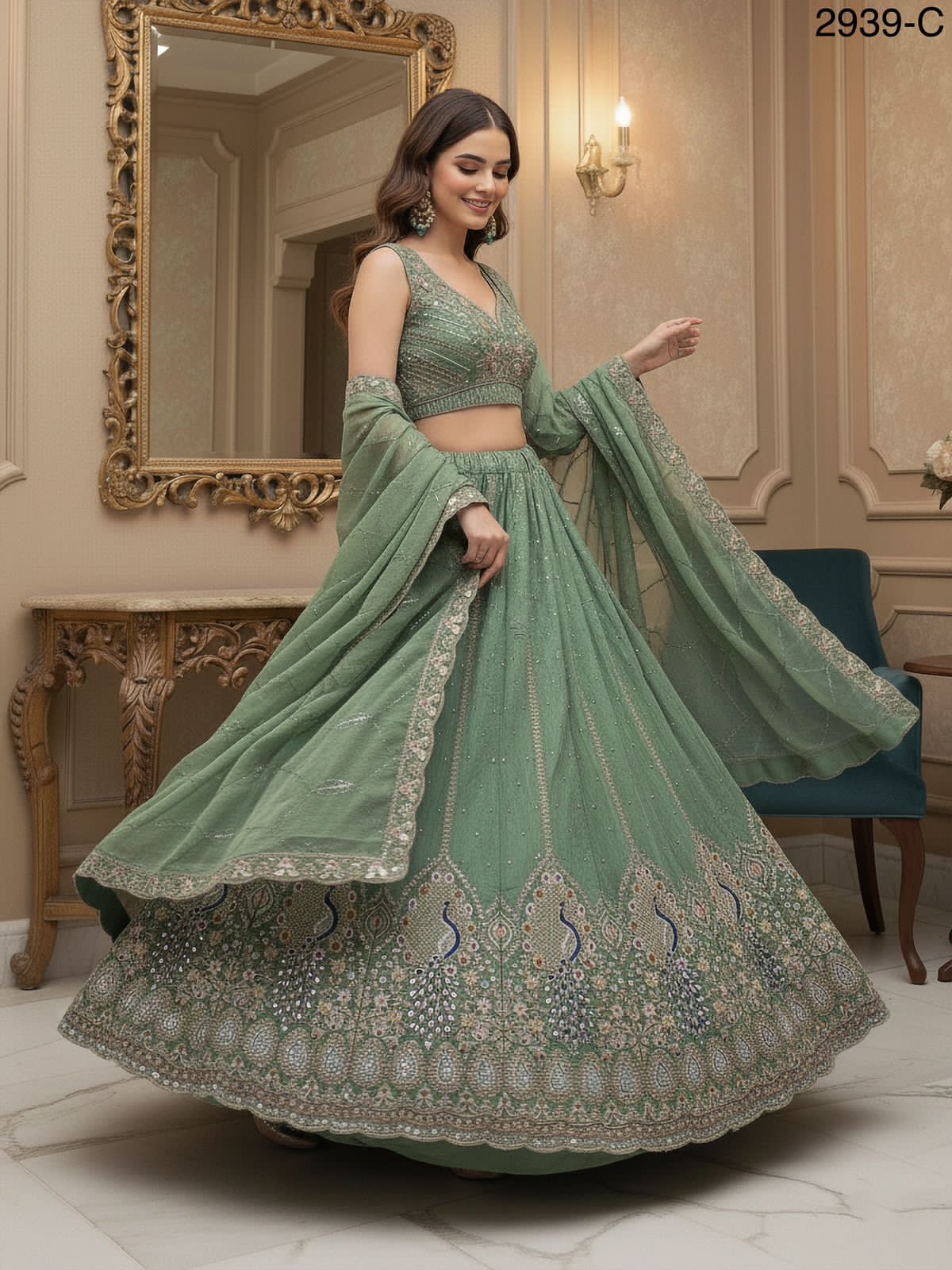 Peacock Embroidered Sober work Wedding Lehenga choli