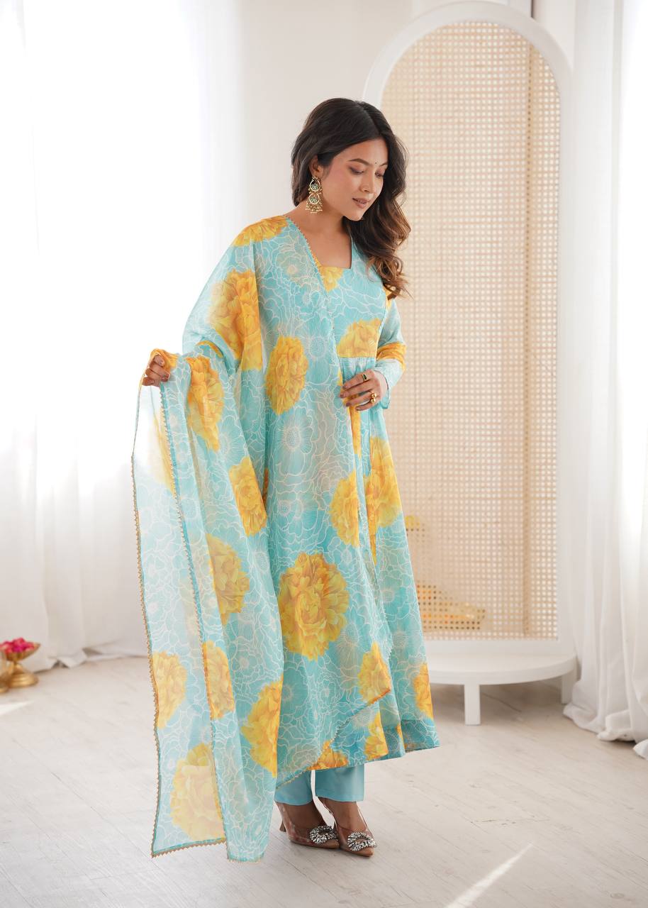 Colorful Organza Soft Flaired Ready to Wear Suit