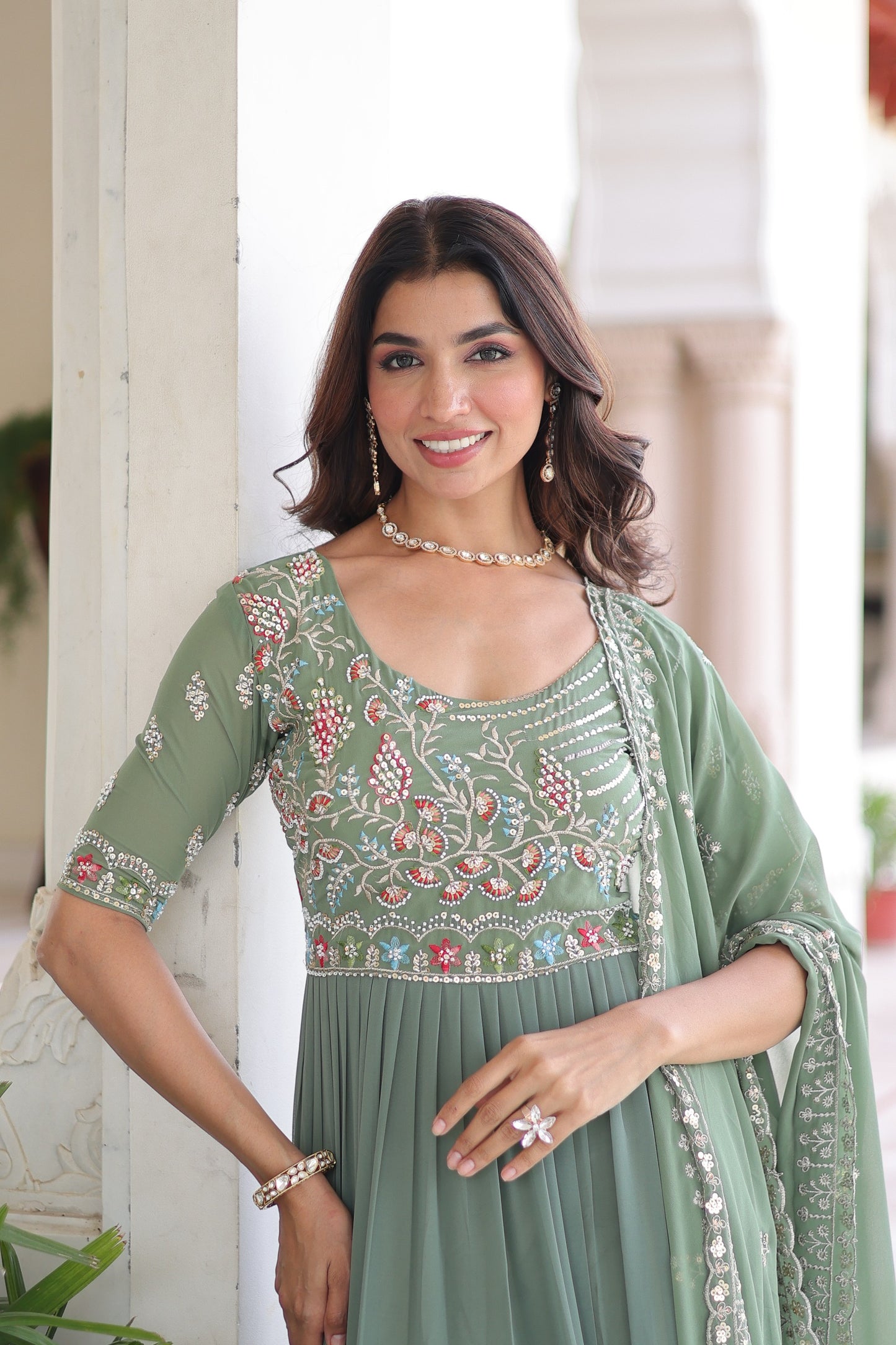 Premium Multi Thread Bead Work Gowns