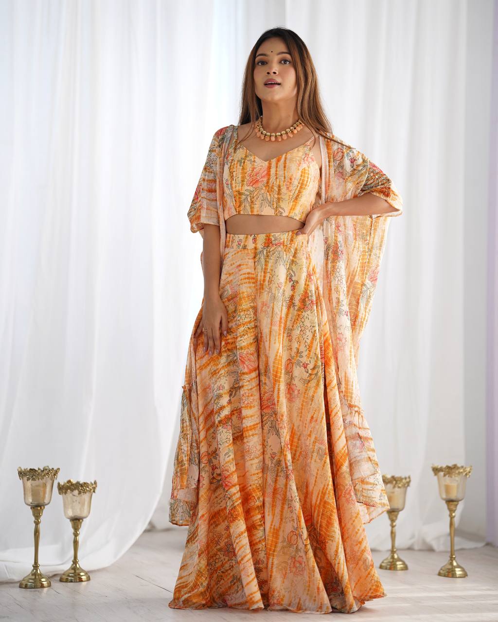 Floral Indo Western Earthy Outfit