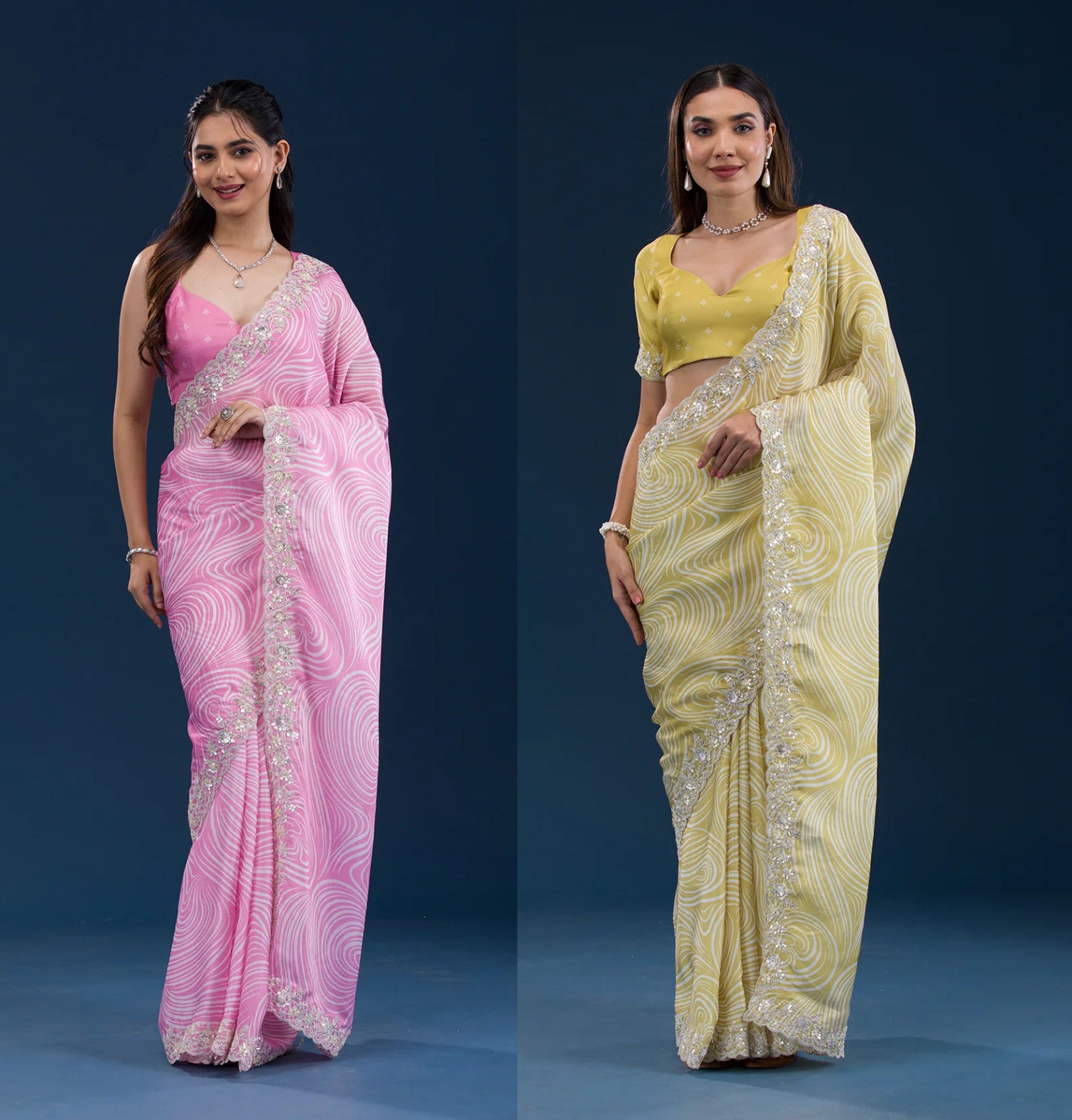 Georgette Pink & Yellow Sarees