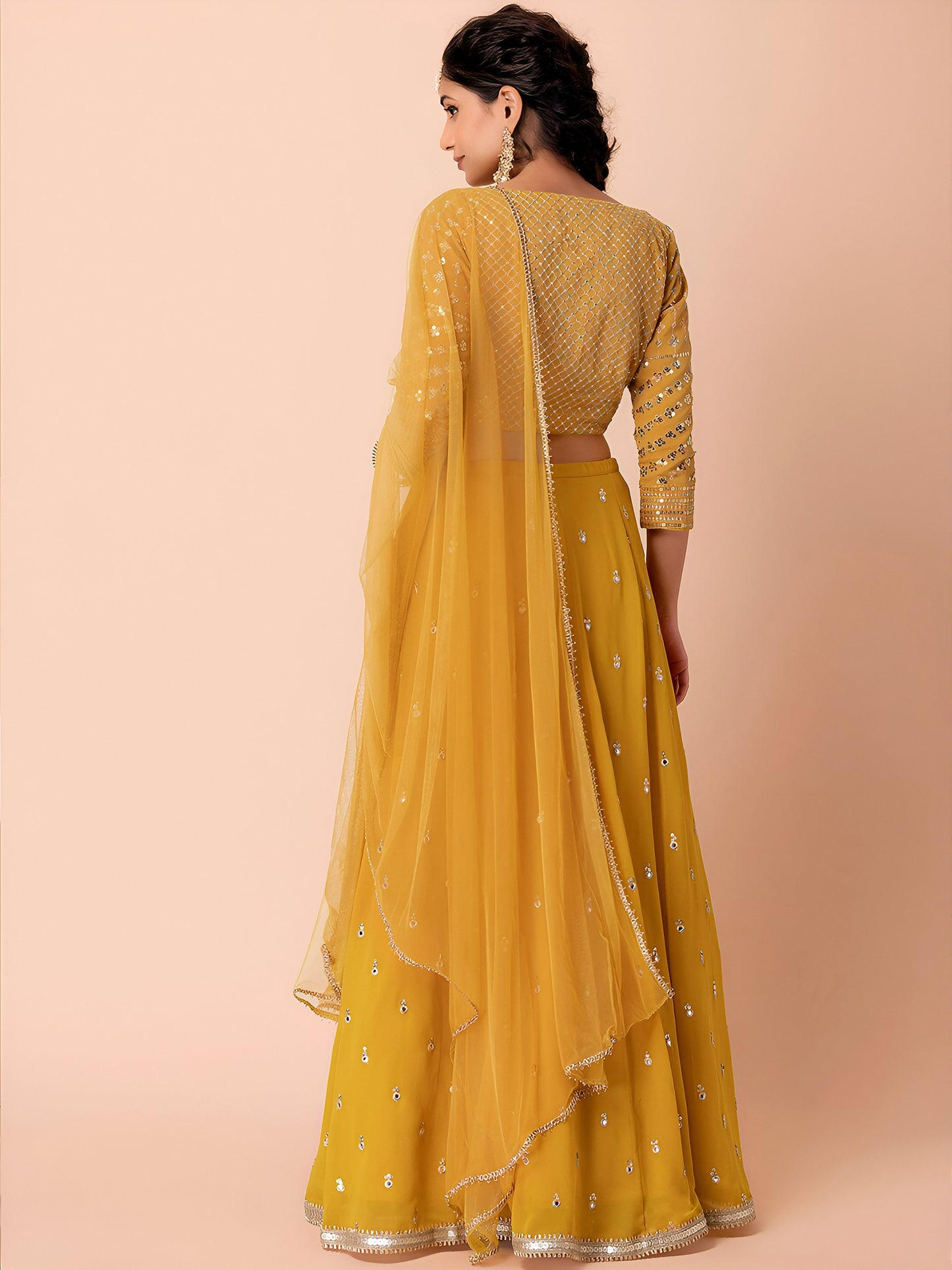 Golden Mustard Sequin Glow Lehenga