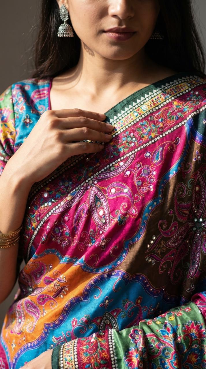 AJARAKH PREMIUM ROMAN SILK SAREE