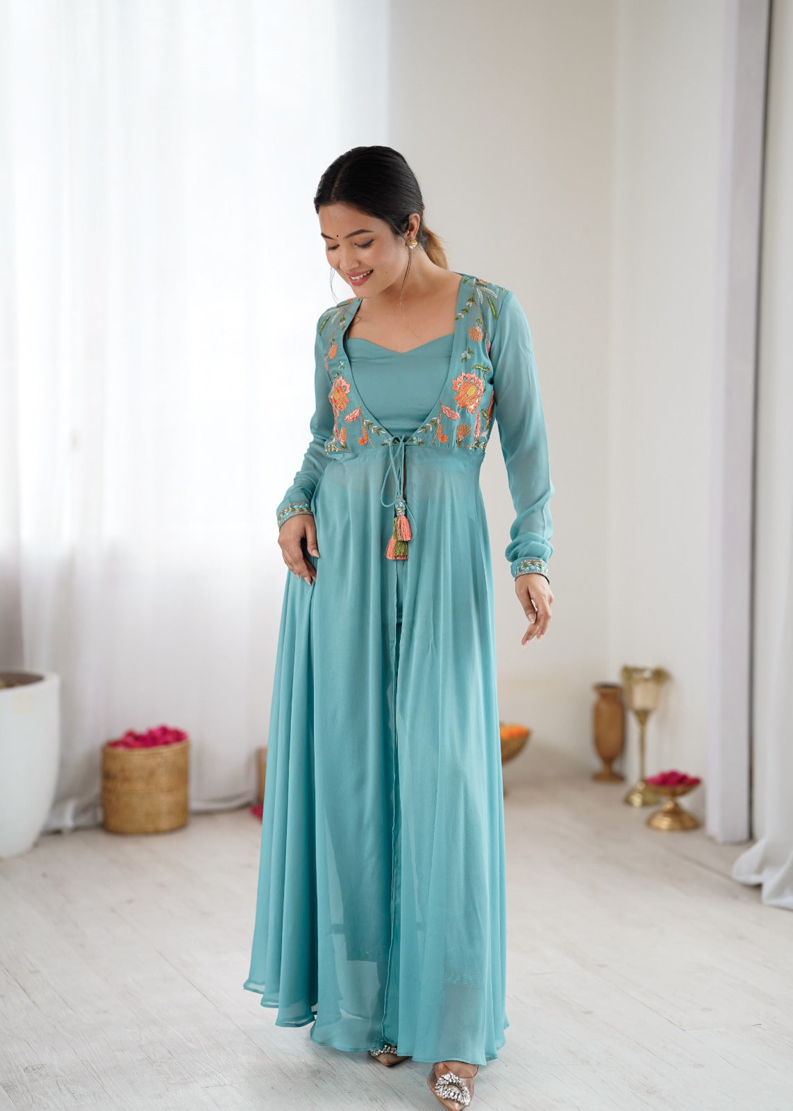 Elegant Powder Blue Gown Set