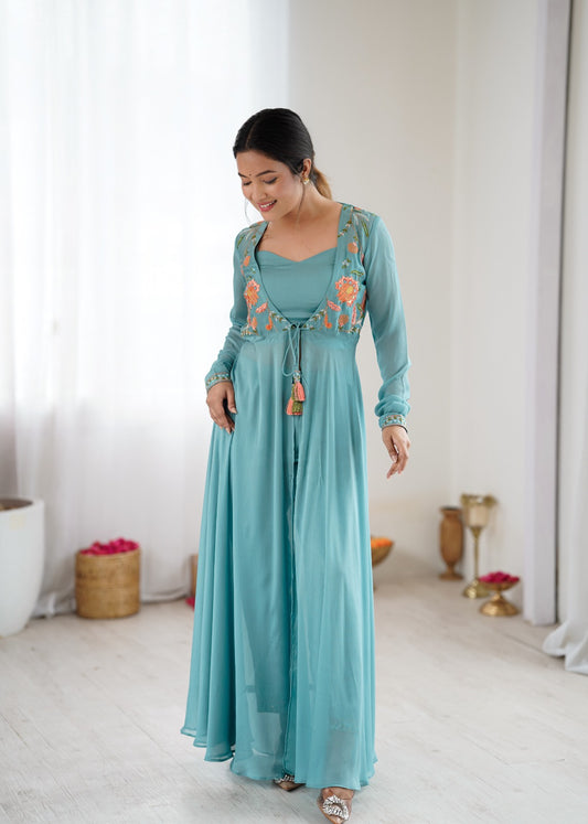 Elegant Powder Blue Gown Set