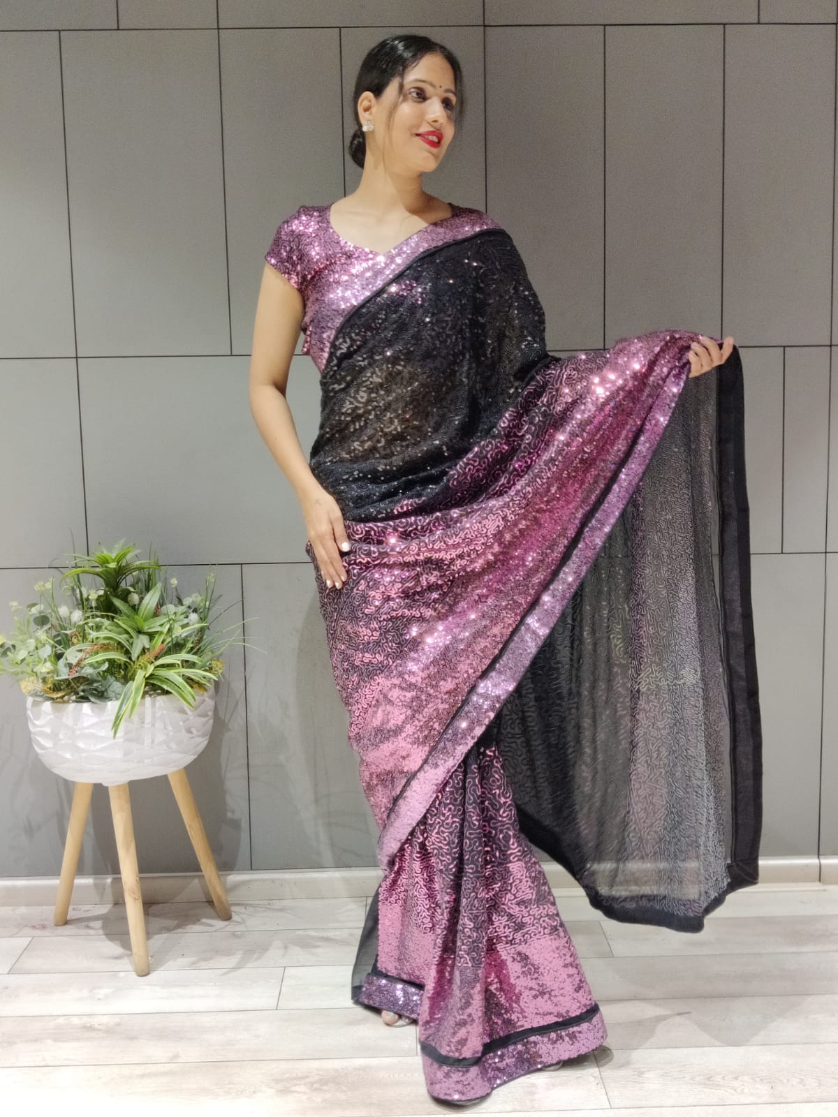 Rich Two Tone Sequins Bling Saree