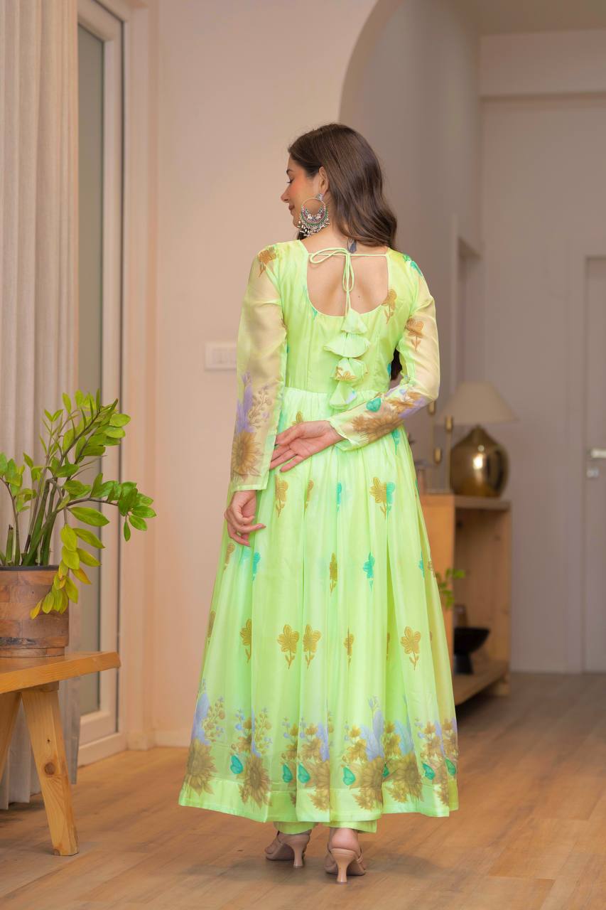 Light Green 💚 Organza Floral Print Ready To Wear Suit