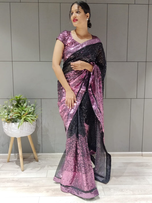Rich Two Tone Sequins Bling Saree
