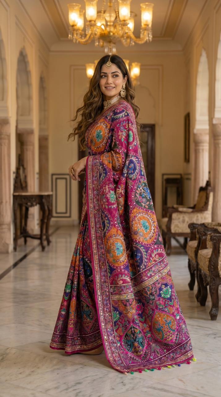 AJARAKH PREMIUM ROMAN SILK SAREE