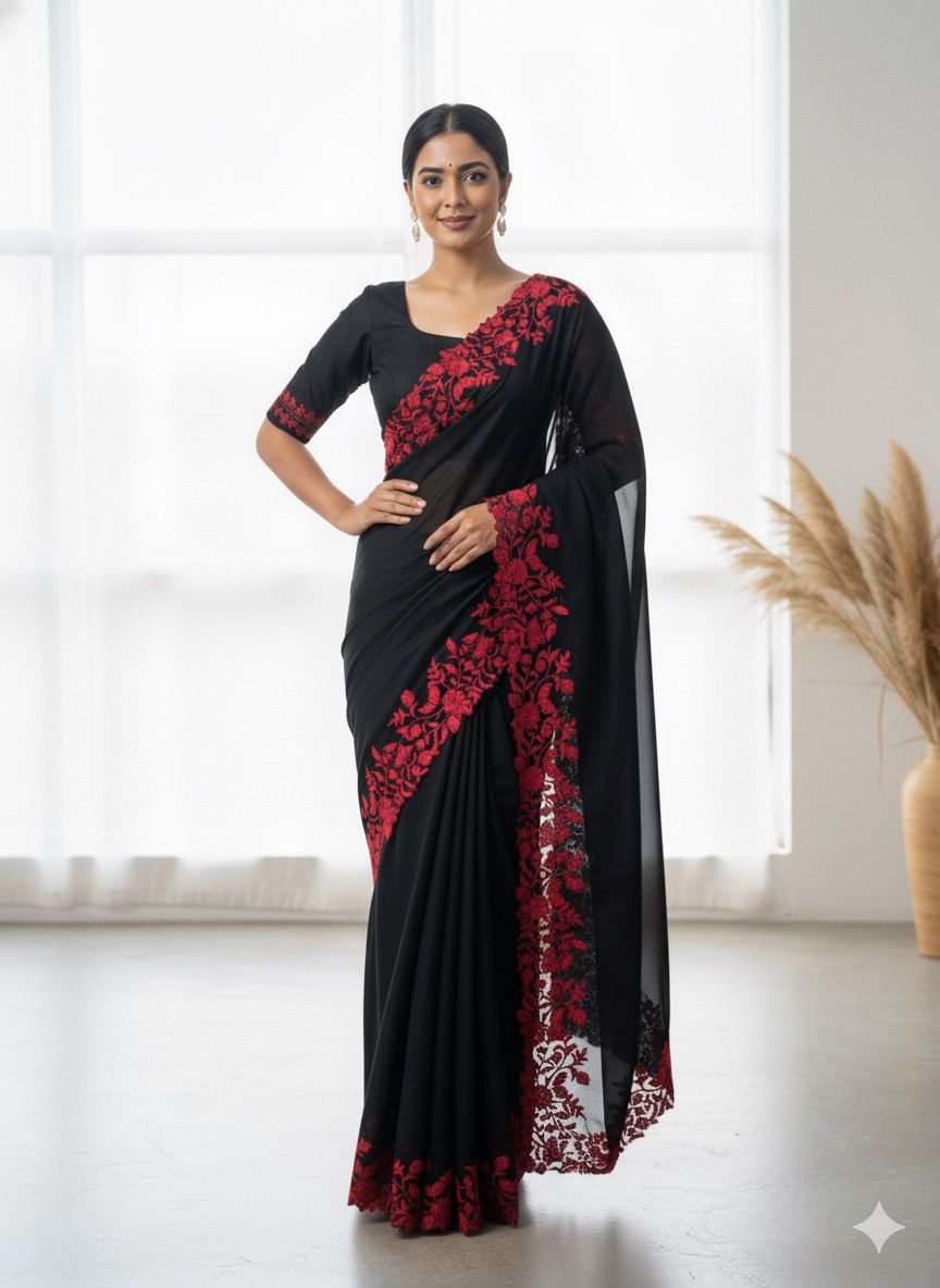 Black Red Christmas Exclusive Premium Saree
