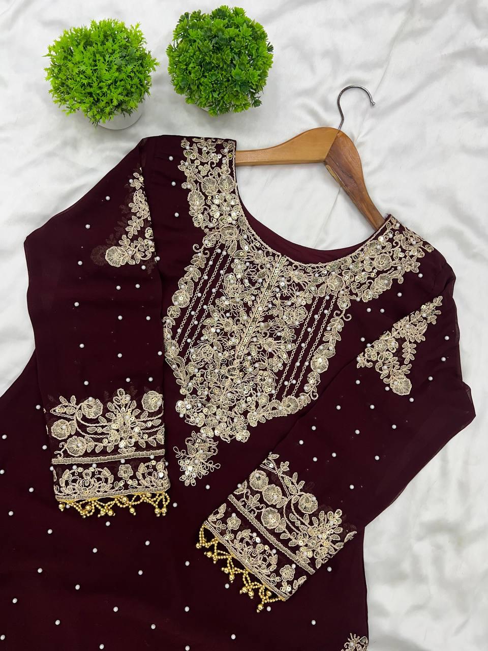 Designer Maroon Pure Georgette Premium Suit (Upto 5XL)