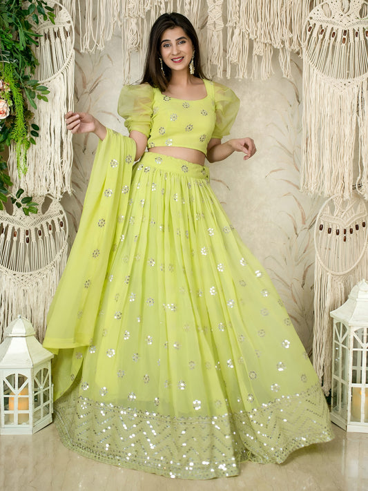 Lime Green Sequins Embroidered Lehenga