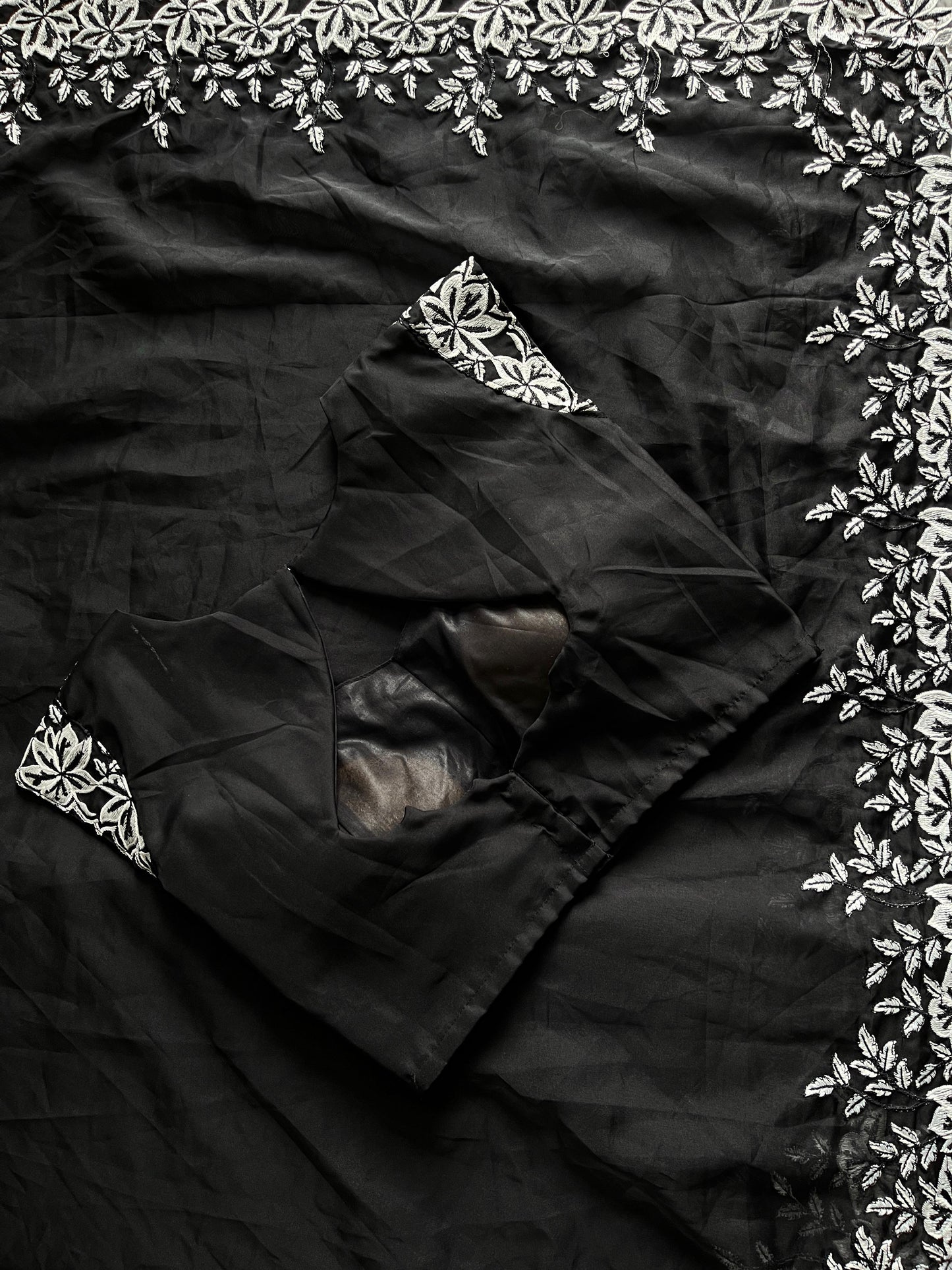 Black & White Thread Work Premium Saree