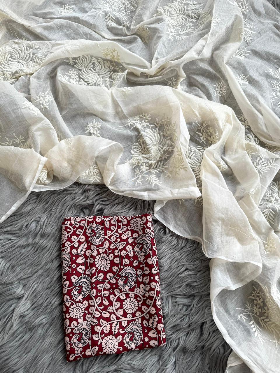 White Red Summer Cool Saree
