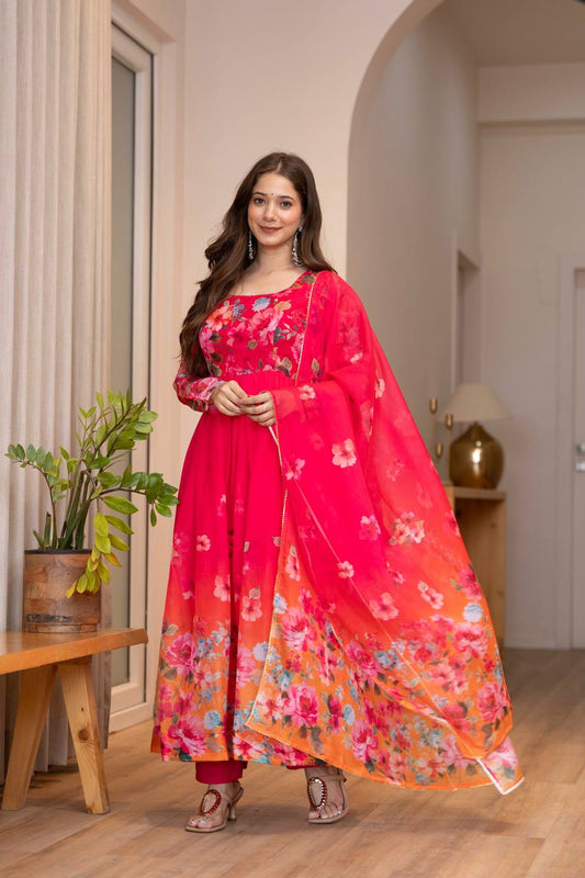 Soft Lightweight Organza Floral Ready To Wear Anarkali Gown