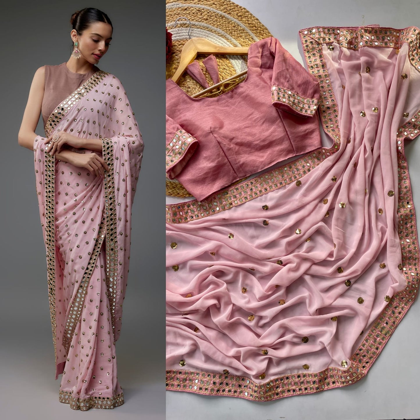 Bling Mirror Work Bollywood Sequins Saree