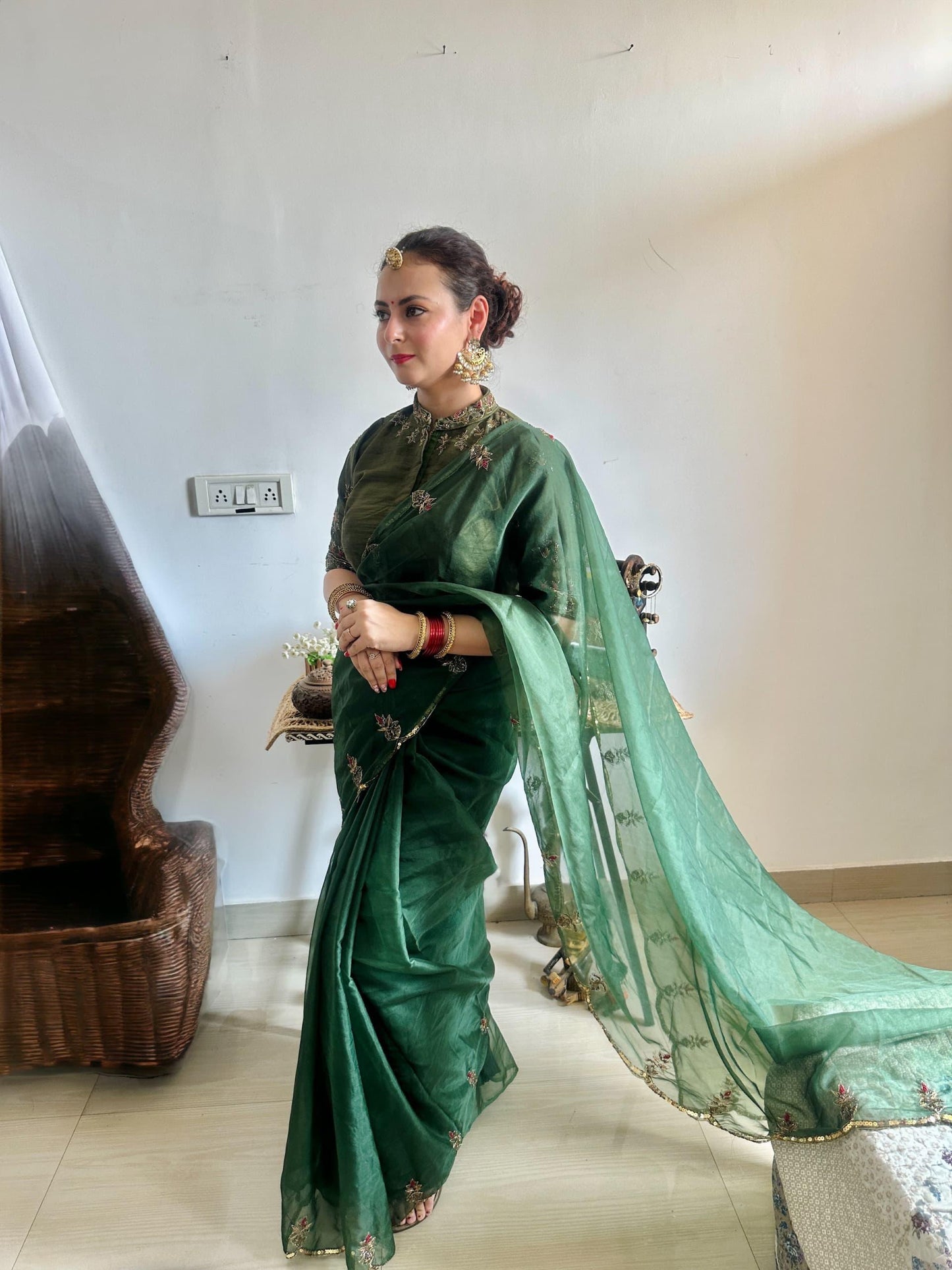 Evergreen Green Premium Organza Saree