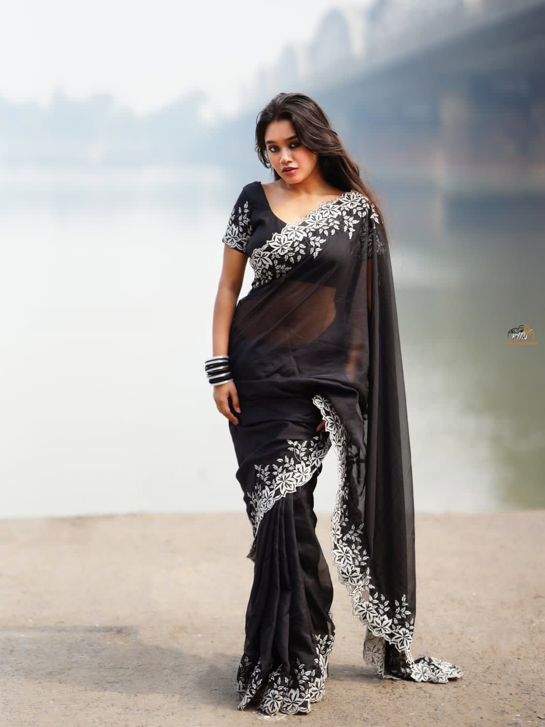 Black Love Premium Tabby Silk Saree