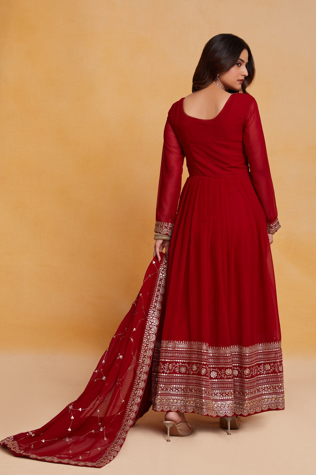 Maroon Premium Designer Gown Dupatta Set
