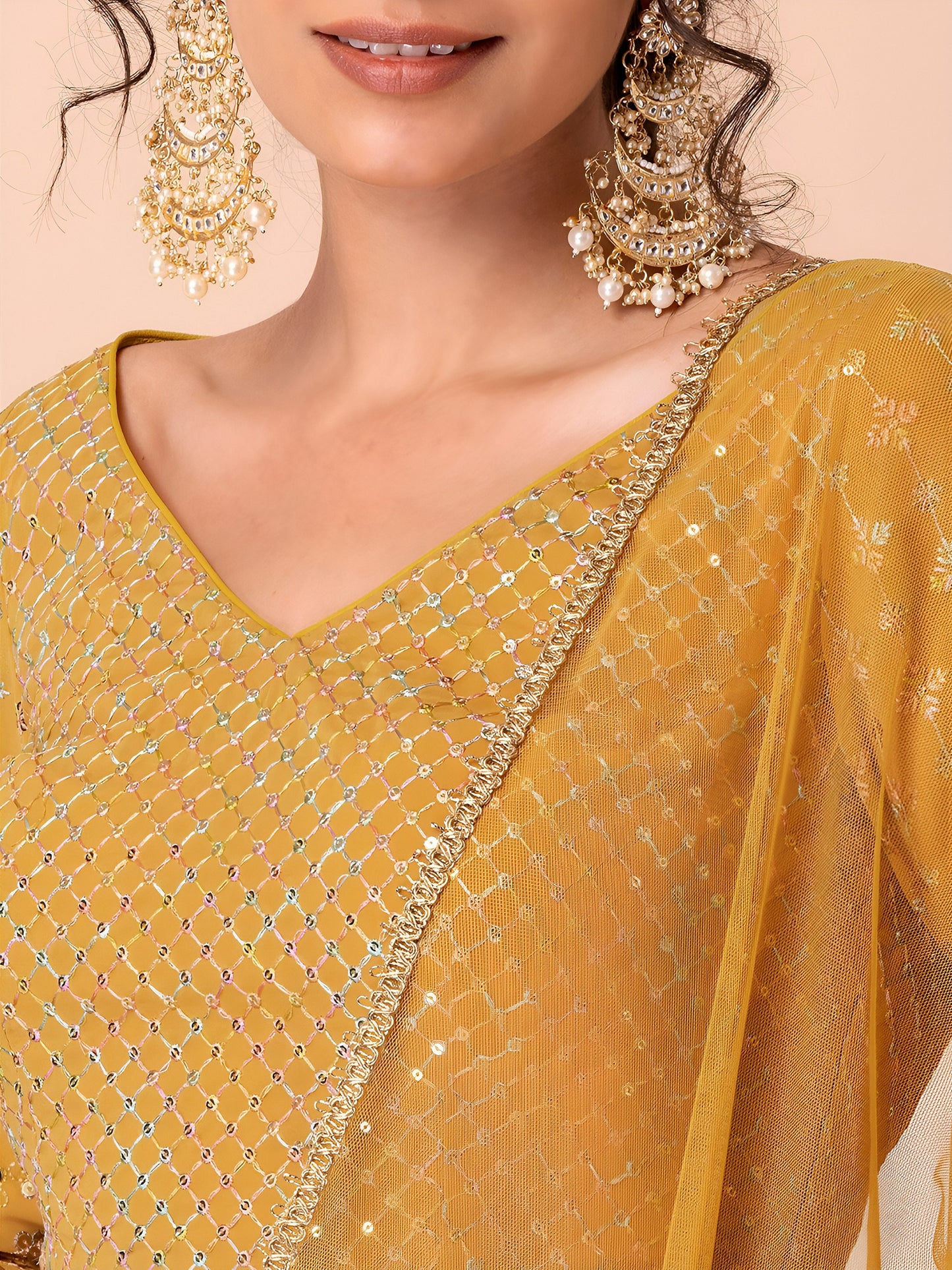 Golden Mustard Sequin Glow Lehenga