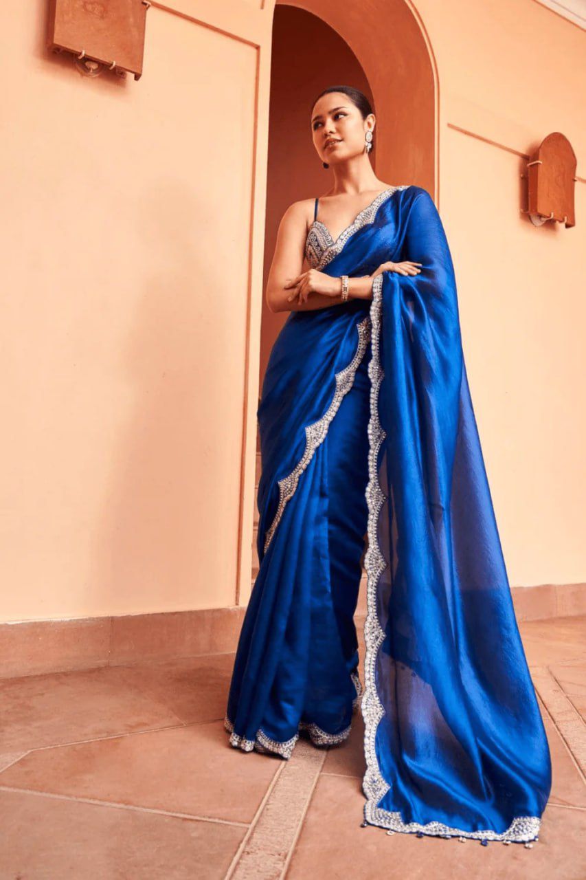 Rocking Electic Blue  Stylish Saree