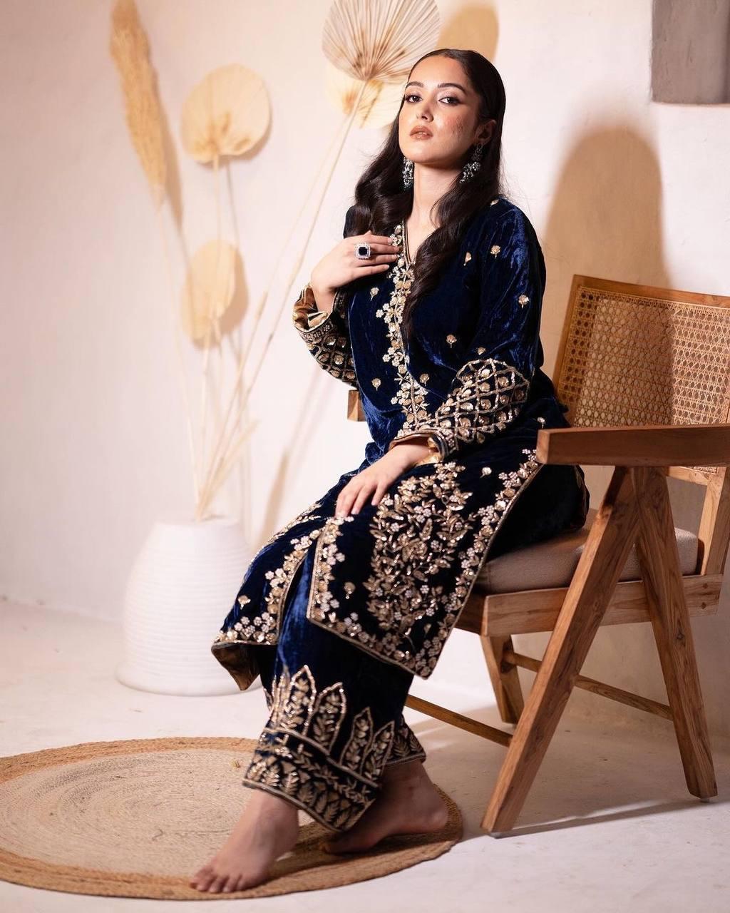 VELVET BEAUTIFUL EMBROIDERED PLAZO SET