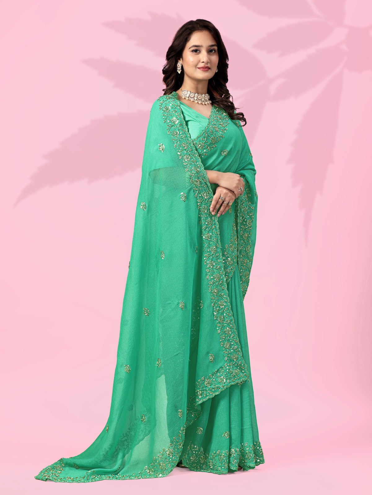 Fresh Aqua Green Pastal Timeless Saree