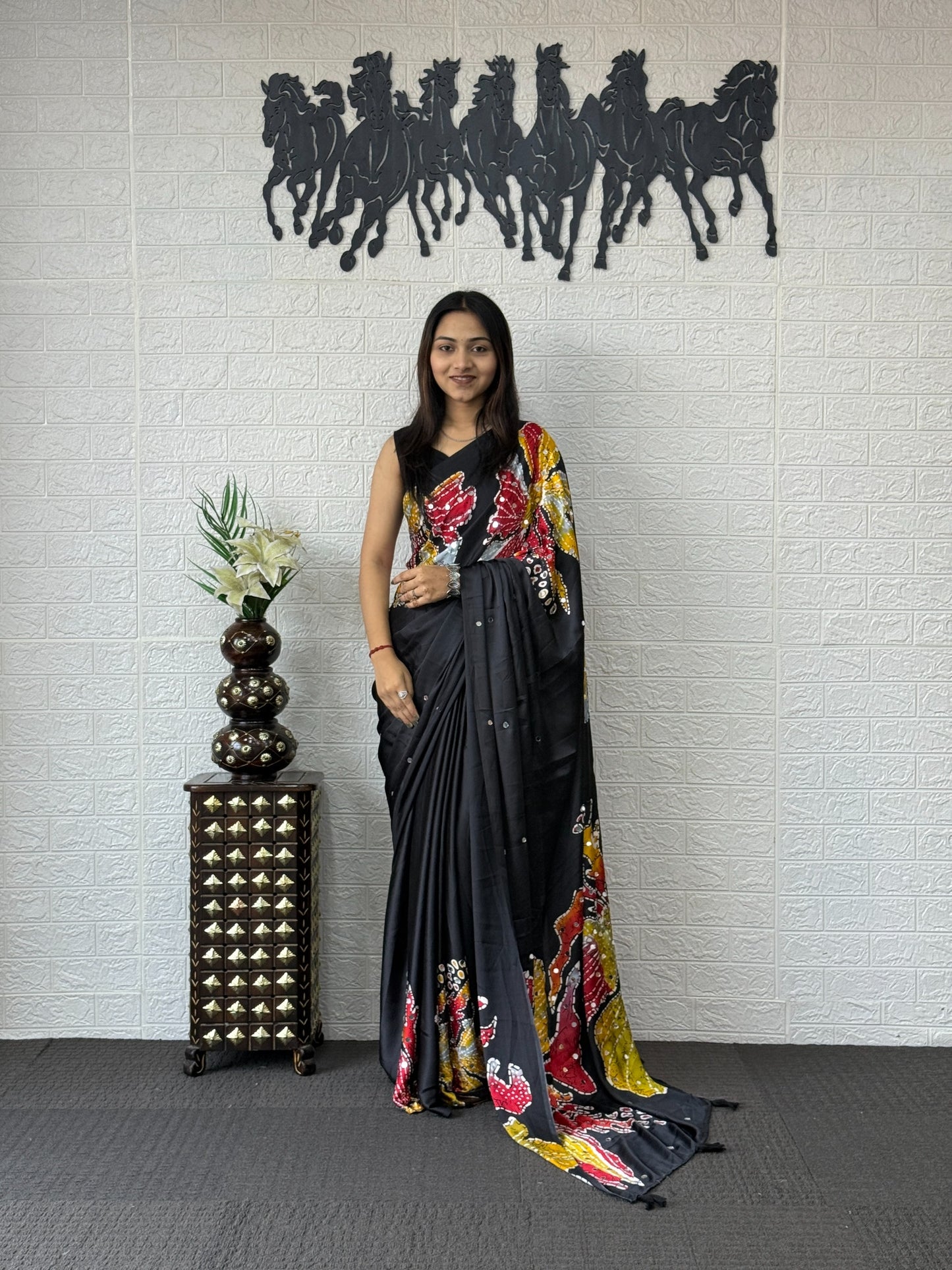 Stylish Bling Party Wear Mirror Work Saree