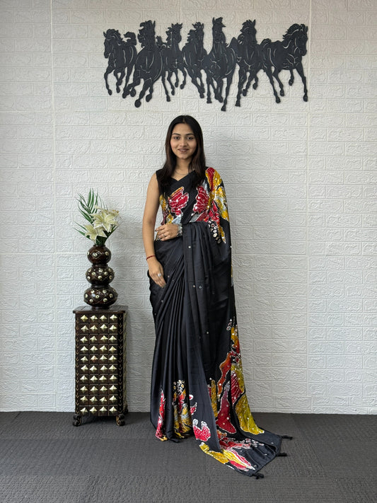 Stylish Bling Party Wear Mirror Work Saree