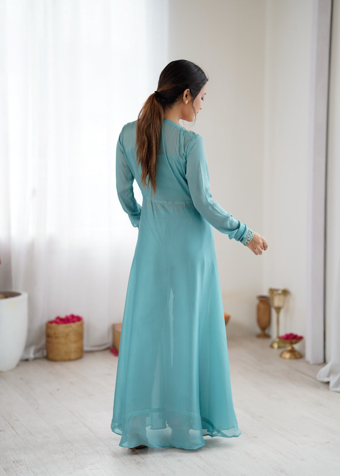 Elegant Powder Blue Gown Set