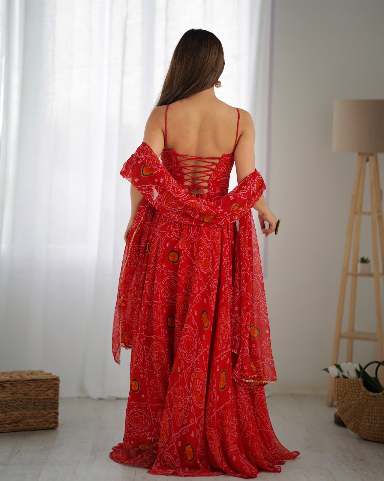 Red Rubrik Stylish Pure Soft Light Weight Chiffon Bandhej