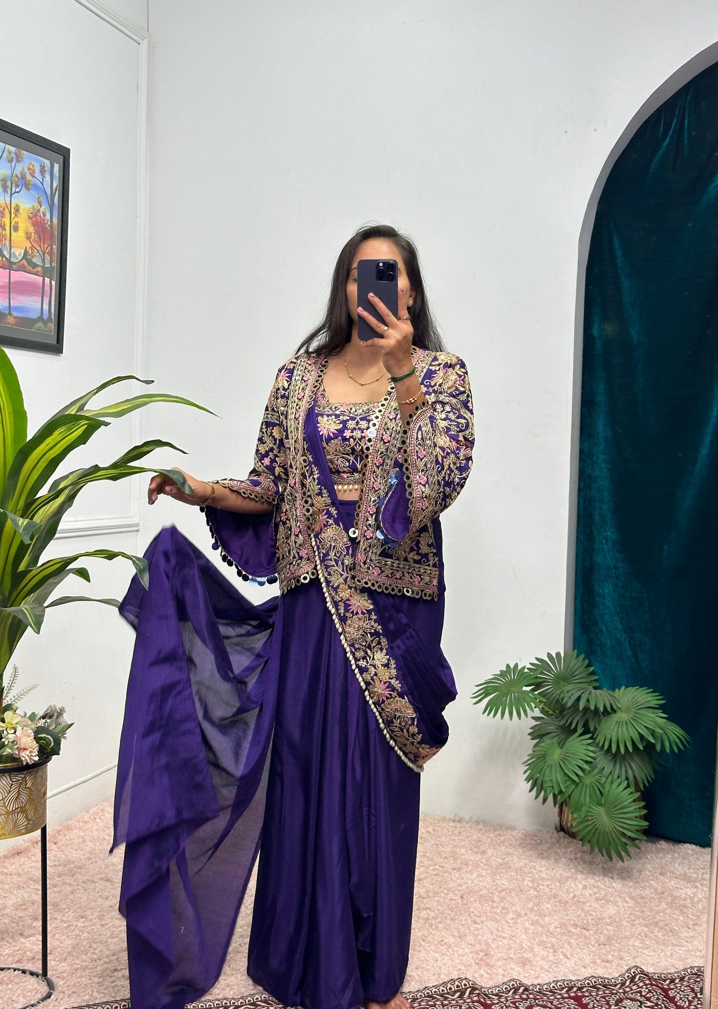 Indo Western Pre Draped Ready To Wear Jacket Koti Style Saree