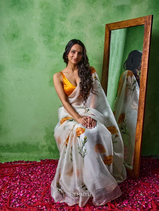 Premium Floral Print Organza Summer Saree