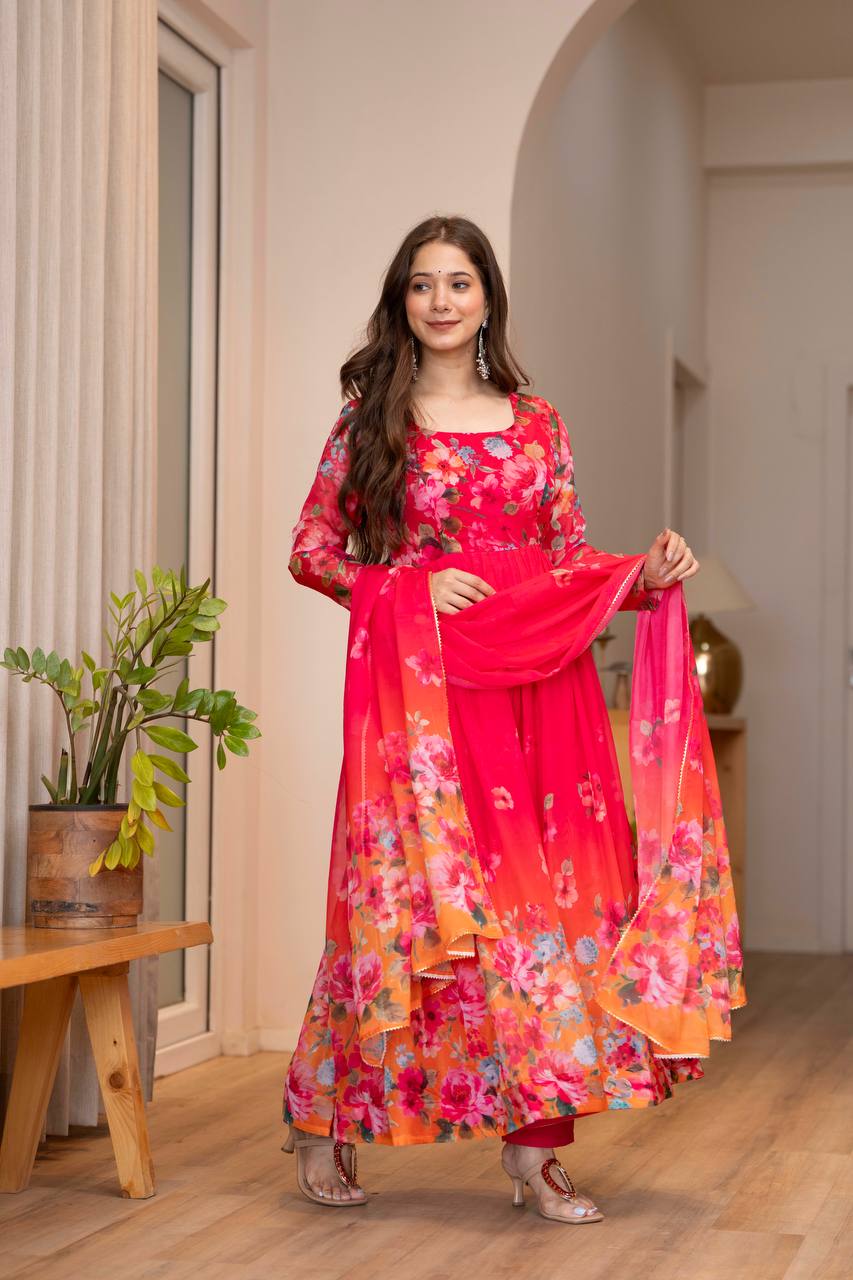 Soft Lightweight Organza Floral Ready To Wear Anarkali Gown