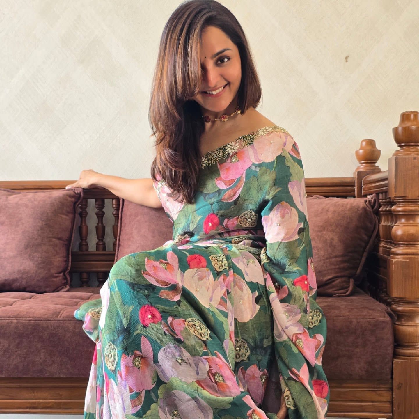 Timeless Premium Green Floral Creative Saree