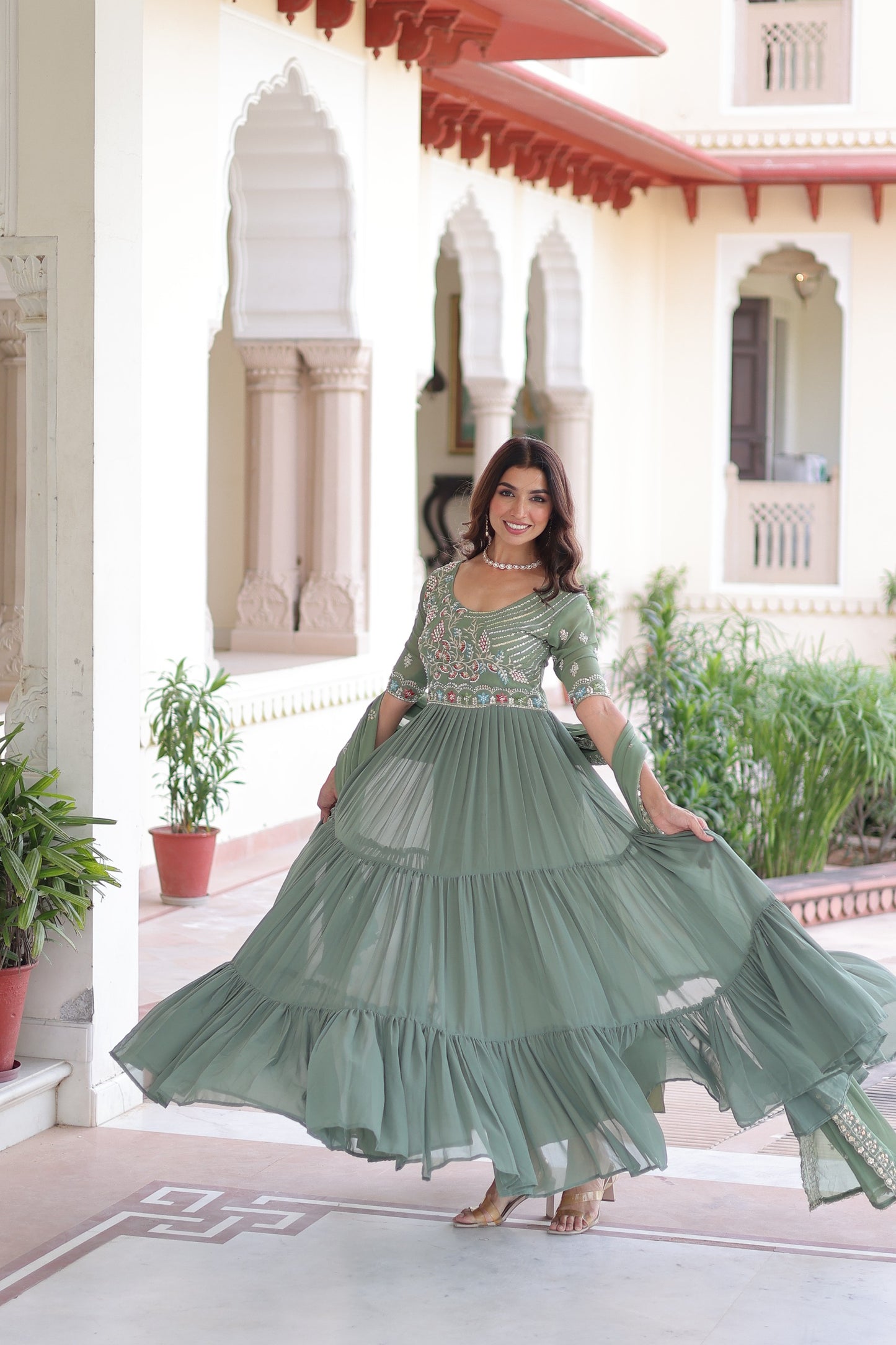 Premium Multi Thread Bead Work Gowns