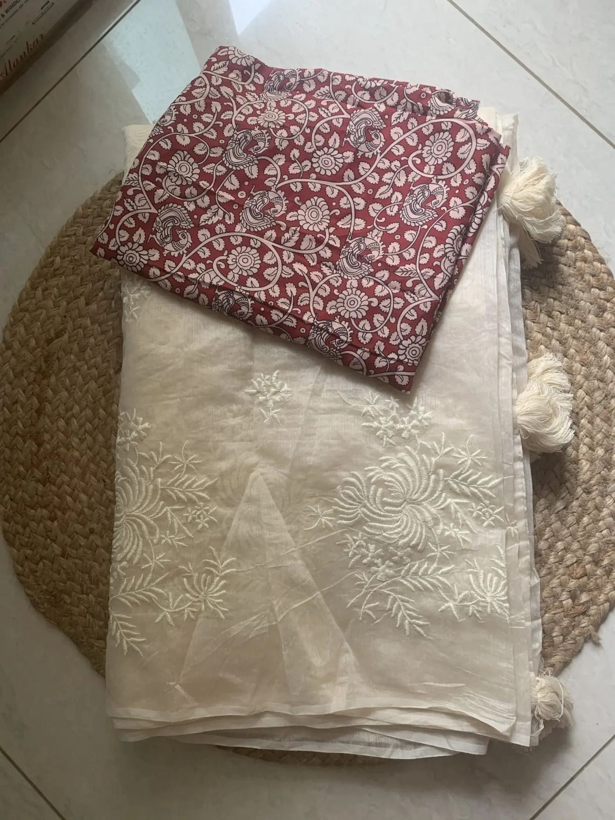 White Red Summer Cool Saree