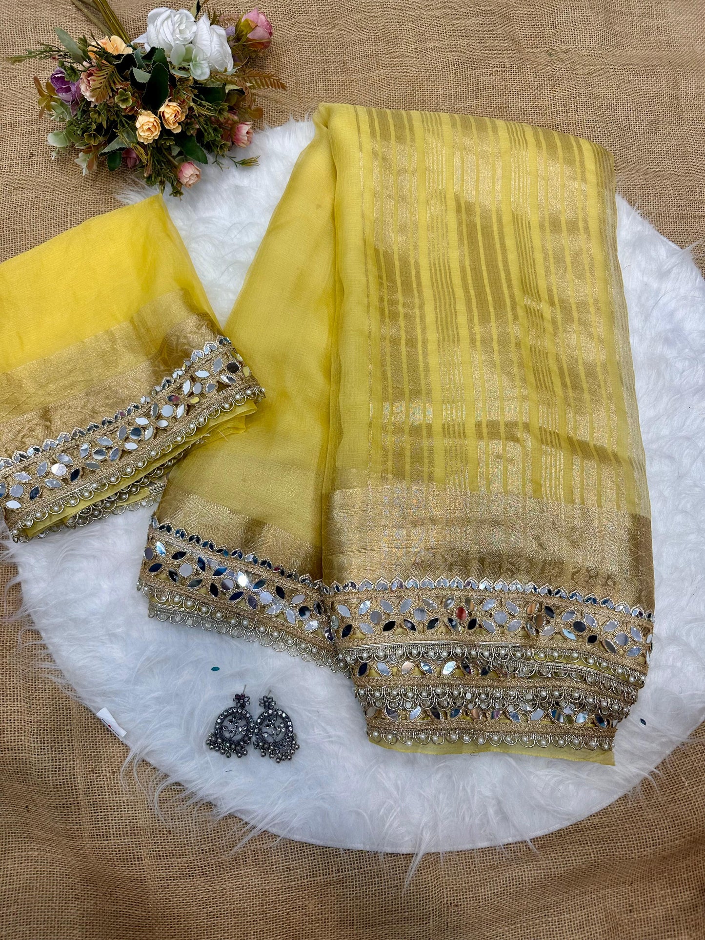 Organza Premium Mirror Work Saree