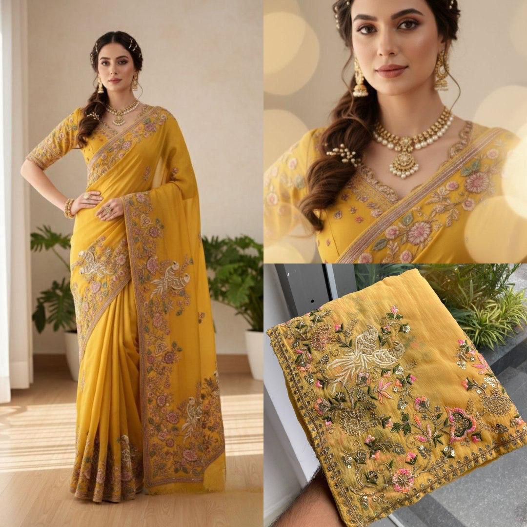 Haldi Special Moss chiffon Saree