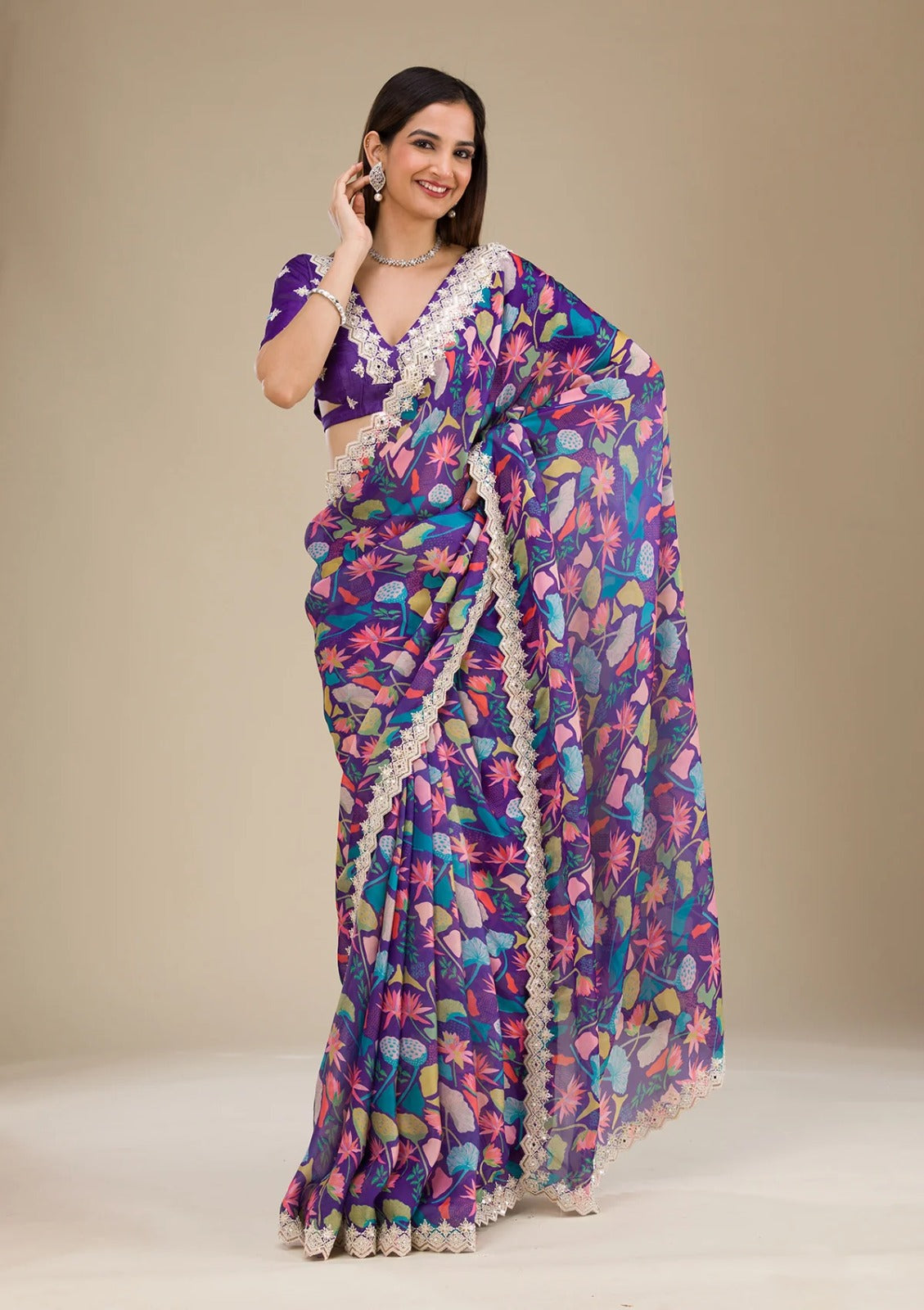 Purple Floral Soothing Chic Saree