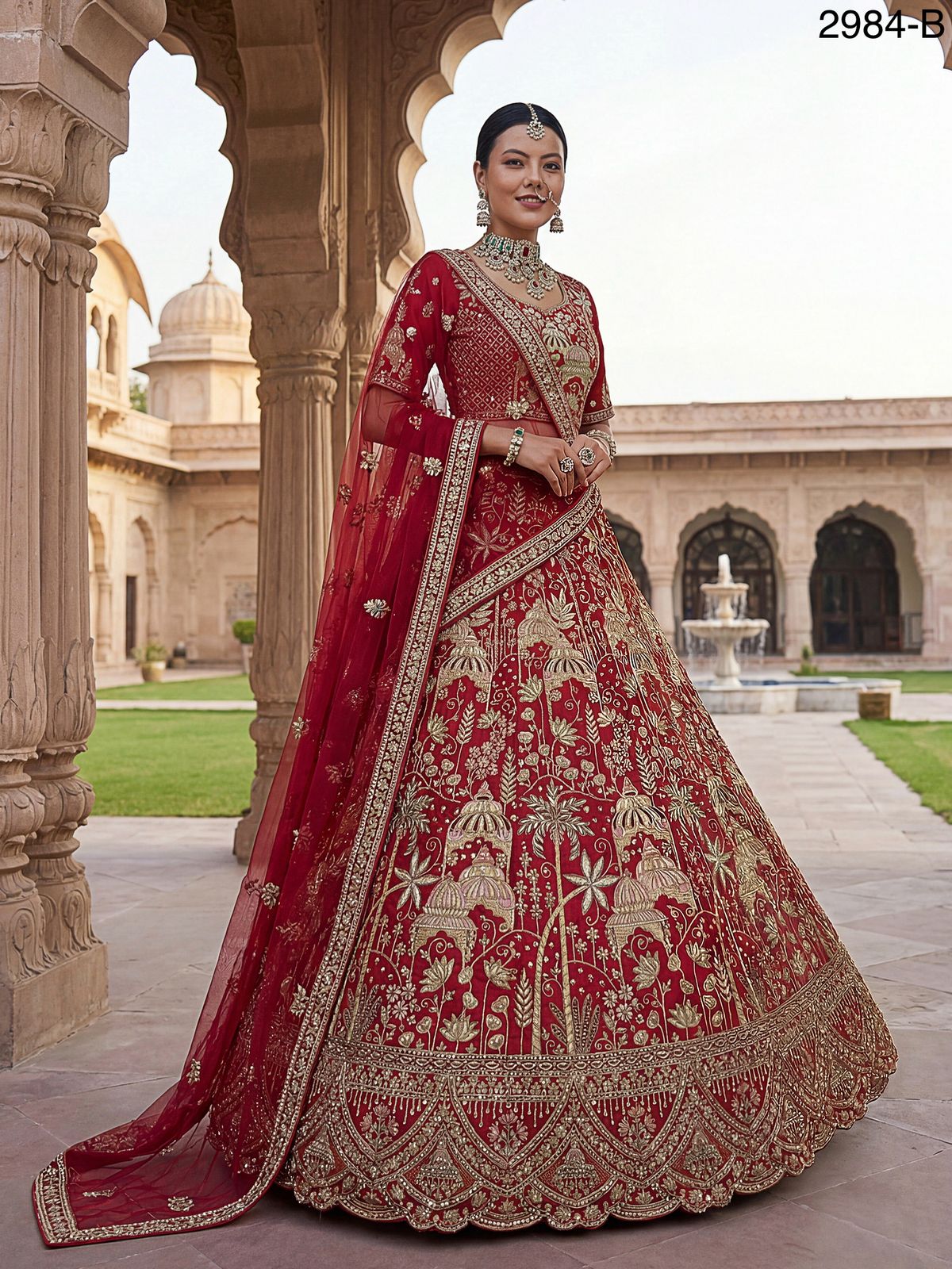Ultra Premium Coconut Tree & flower Perfect Silk Bridal Lehenga