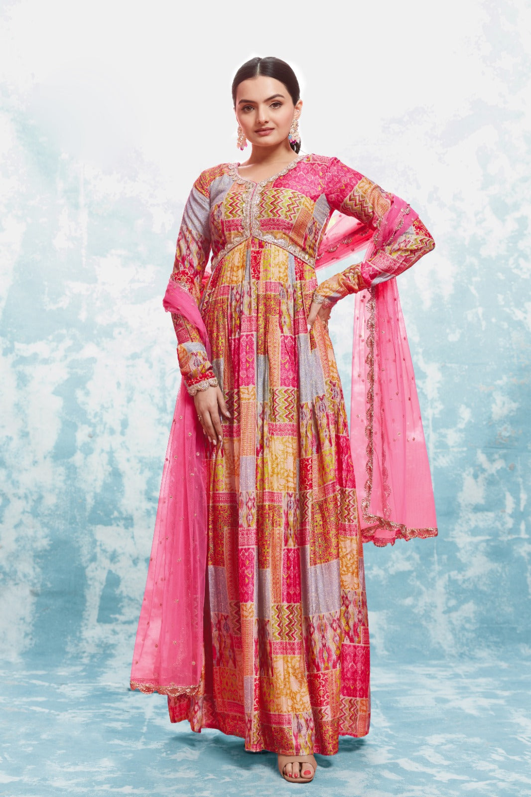 Colorful Joyful Ready To Wear Gown Dupatta Set
