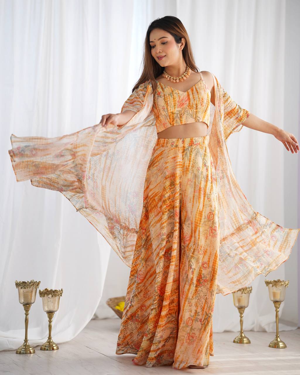 Floral Indo Western Earthy Outfit