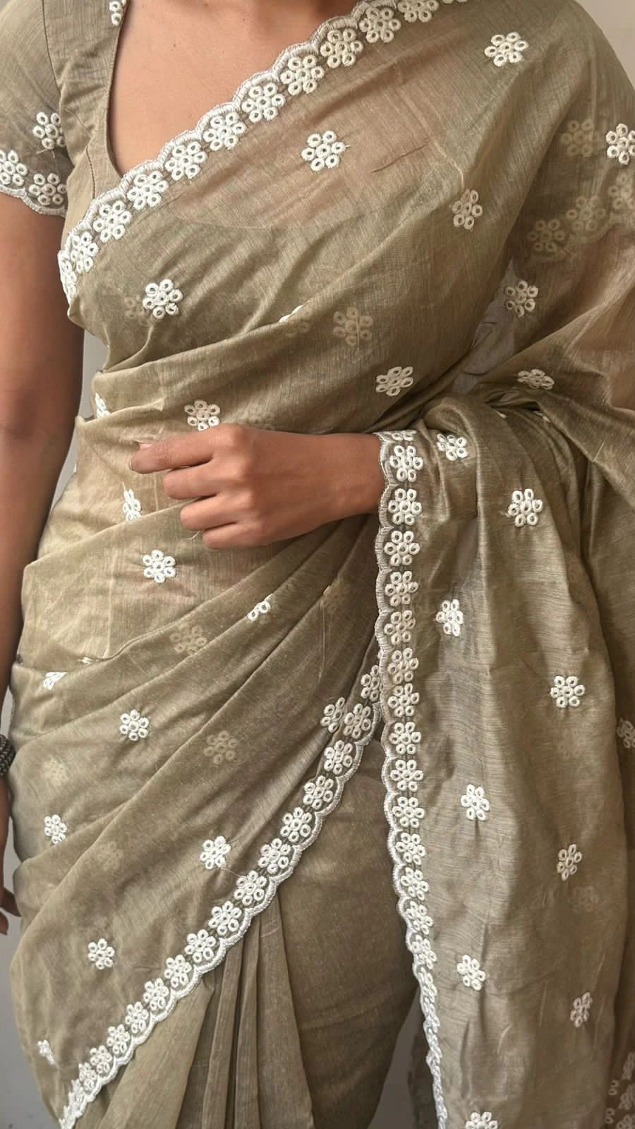 Antique Mouse Chanderi Cotton Saree