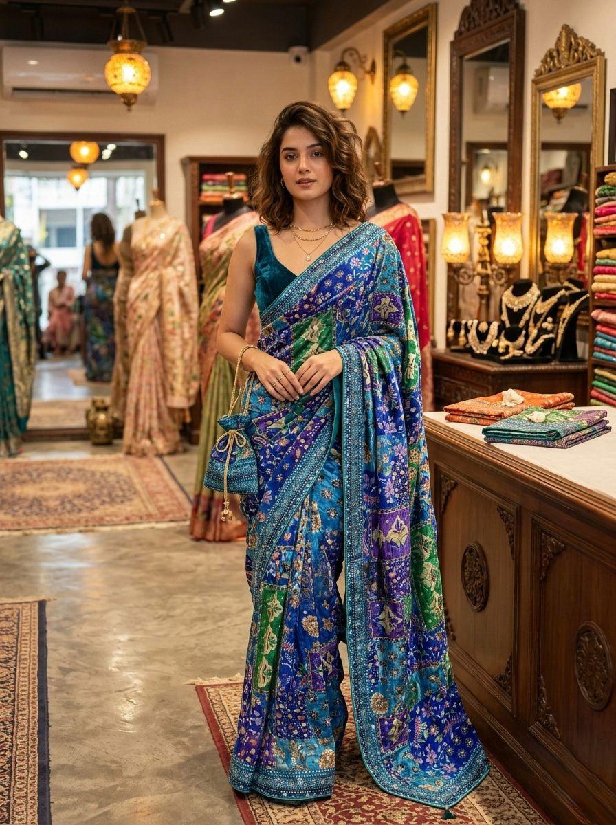 AJARAKH PREMIUM ROMAN SILK SAREE
