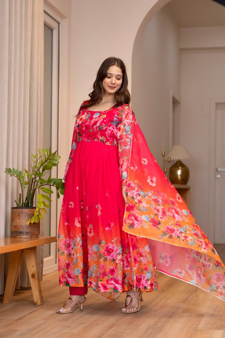 Soft Lightweight Organza Floral Ready To Wear Anarkali Gown